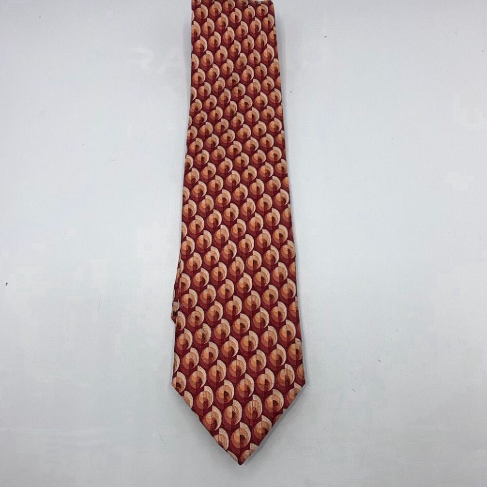 ERMENEGILDO ZEGNA Red and Beige Patterned Silk Necktie